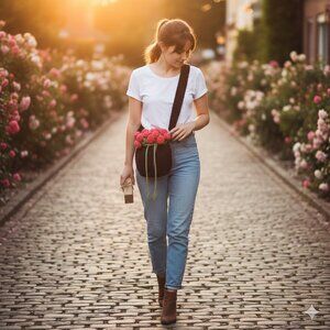 Handmade Crochet Rose Purse/ Bag with Removable Strap New